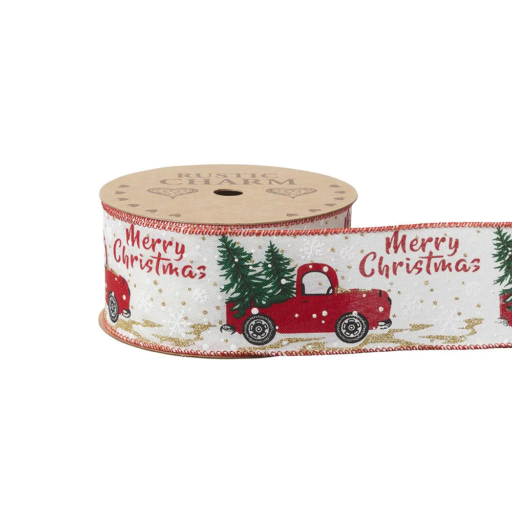 60mm Timeless Tidings Christmas Truck Ribbon 10m