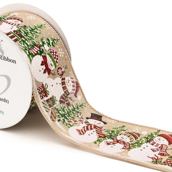 63mm Merry Christmas SNOWMAN Eleganza Wired Edge Ribbon 9.1m