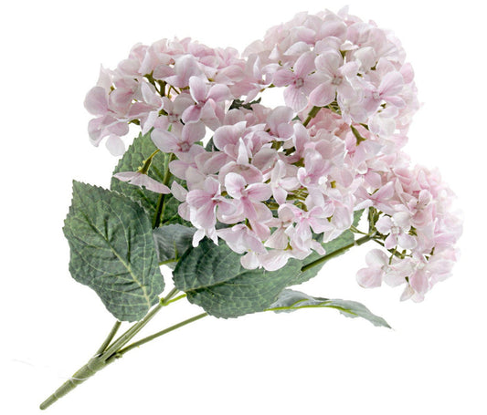 Artificial Hydrangea Bush - Light Pink (UV protected, 5 heads, 43cm long)