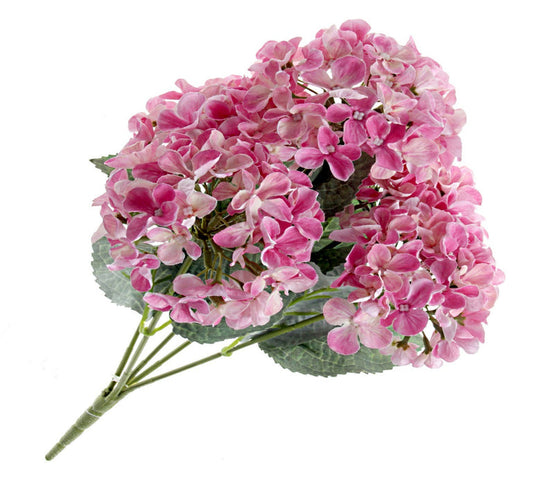 Artificial Hydrangea Bush - Pink (UV protected, 5 heads, 43cm long)