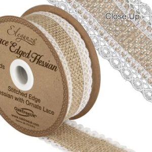 36mm Woven Edge HESSIAN / LACE Ribbon 5yards White