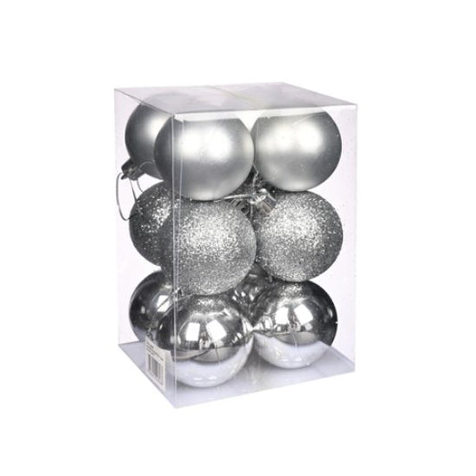 5cm Shatterproof Assorted Baubles (Pack 12) Silver