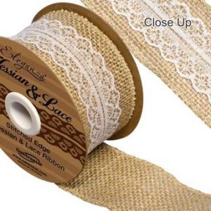 50mm Woven Edge HESSIAN / LACE Ribbon 5yards White